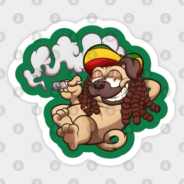Rasta Pug Smoking A Joint Sticker by TheMaskedTooner